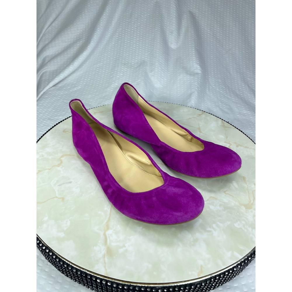 J. Crew Cece Suede Ballet Flats Women 7 Purple Round Toe Slip On Balletcore Shoe